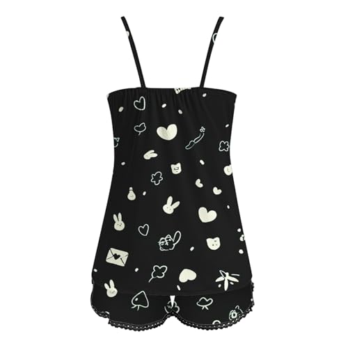 Image of Valentines Pajamas For Women Valentine Pjs Sets 2 Piece Galentines Silk Heart Satin Plus Size Lace Trim Pajama