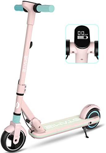 SIMATE Electric Scooter for Kids Ages 6-12, Foldable E-Scooter with LED Display for Kids Ages 5 and Up, 6.5" Solid Rubber Wheels, Boys Girls Gifts