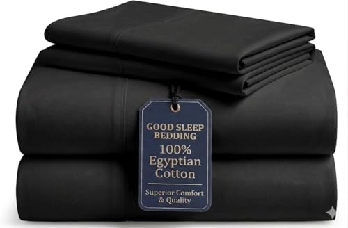 Image of Good Sleep Bedding California King Sheet Sets, 4 Piece, 100% Egyptian Cotton Cal King Sheet Set, Sateen Weave, Ultra-Soft, 16 inch Deep Pocket California King Sheet Set - Black