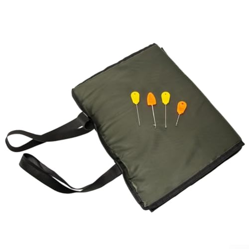 Fishing Unhooking Mat Foldable with Baiting Needle Tool Set, Lightweight Carp Landing Mat Featuring Elastic Transport Belt and Handle for Easy Carrying