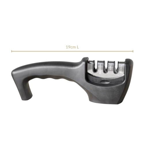 Image of Nestasia Knife Sharpener Tool for Kitchen, 3-Stage Stainless Steel Sharpener for Steel Knives with Ergonomic Handle & Non-Slip Base, Multi-Purpose Blade Sharpening Tool for Home Cooking