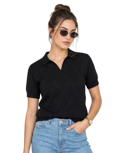 Image of JUNEBERRY Women's Flatknit Solid Half Sleeve Polo T-Shirt with Collared Neck, Casual Style for Office, Travel, (Sizes S to 2XL)