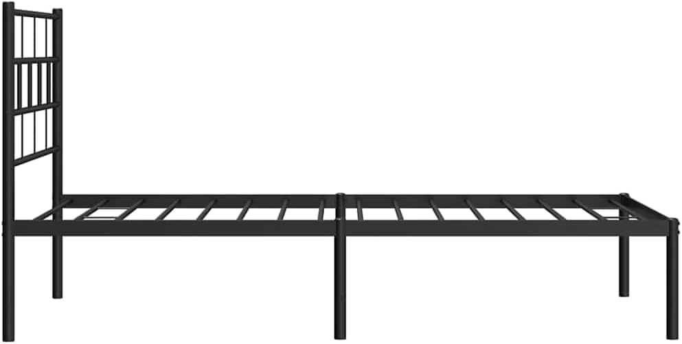 Metal Bed Frame Black Steel Single Size 39.4 x 74.8 in Durable Platform Foundation with Slatted Sturdy Design Headboard for Modern Bedroom Storage and Mattress Support
