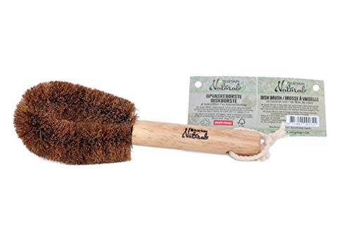 Suztain Dish Brush Of Coconut Husk With Wood Rubber Tree Handle