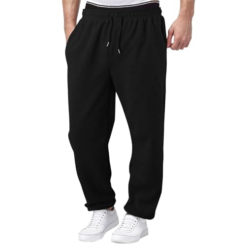 Fleece Sweatpants for Men Baggy Warm Comfy Straight Leg Sweat Pants Casual Fall Workout Athletic Joggers with Pockets