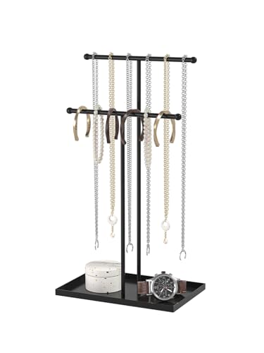 Ausalivan Necklace Organizers Holder, Small Jewelry Display Stand for Women, Men and Vendors, Long Necklace Organizer, Multi-Functional Bracelet Hanger, Space Saving Design (2 Tier Black)