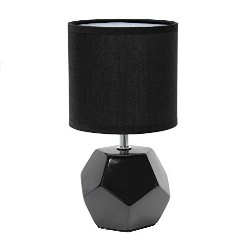 Simple Designs LT2065-BLK Round Prism Mini Table Lamp with Matching Fabric Shade, Black
