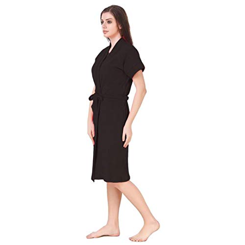 Image of bathrobes terry cotton free size bathrobe for women, bathsuit fit up to 42 inches chest size ladies - Royal Black bathrobe