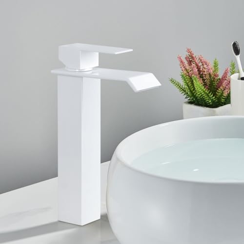 PHASAT Robinet Salle de Bain Cascade Moderne Robinet Lavabo Blanc Mitigeur Lavabo avec bec Hauteur...