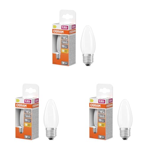 Osram LED-Lampe Star Kerzenform B40 Filament, 2700 K warmweiß, 3,4 W, E27, matt, 470 lm, 15.000h, für Kronleuchter, dekorative Einbauten (Packung mit 3)