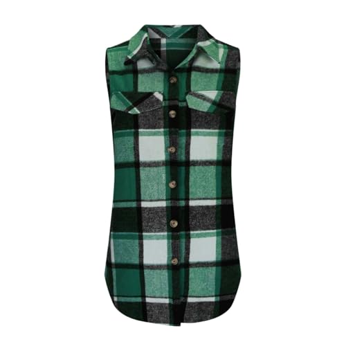 Womens Wool Blend Plaid Shacket Collared Winter Sleeveless Blazer Jackets Flannel Vest Long Button Down Cardigans3
