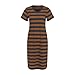 Summer Dress for Women Casual Fashion Short Sleeve V-Neck T Shirt Striped Long Color Block Side Slit Beach Maxi Dress (01-Khaki, XL)
