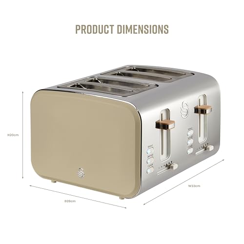 Swan ST14620OAT Nordic 4 Slice Toaster with 6 Browning Levels, Defrost/Reheat/Cancel, Removable Crumb Trays, Cord Storage, 1500W, Oatmeal