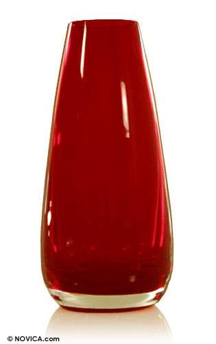 NOVICAMurano Glass Vase, Red, 'Ember'