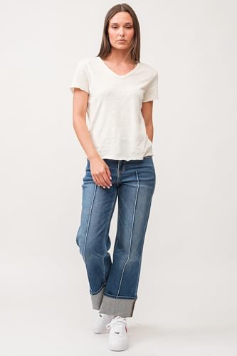 DEAR JOHN Vanya Short Sleeve Vee Neck Women's Slub Tee Knit Relaxed Fit Shirt2