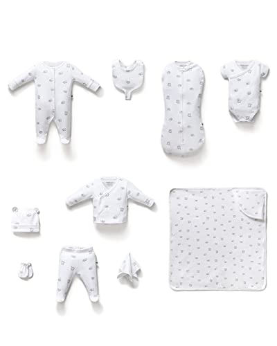 Image of KiddyTurtles 100% Organic Cotton Newborn Layette Set 10Pcs 0-3 Month Unisex Baby Clothes Baby Girls Baby Boys Baby Must Have