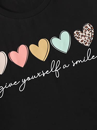 Sweatyrocks Girl's Cute Short Sleeve Round Neck Graphic Tee Casual Pullover T Shirt Black 9Y #TOP3