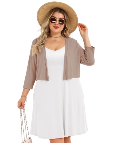 Image of Plus Size Shrugs for Women 3 /4 Sleeve Cropped Cardigan Knit Sweaters Open Front Bolero 2026