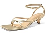 Coutgo Womens Strappy Low Kitten Heels Sandals Open Square Toe Flip Flop Summer Dress Party Shoes, Gold, size 9