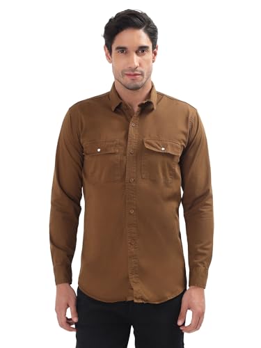 Image of Premium Men Plain Shirt Full Sleeve | Button Down Collar RFD Lightweight Fabric | Regular Fit Casual Wear Shirt with Double Pocket Design
