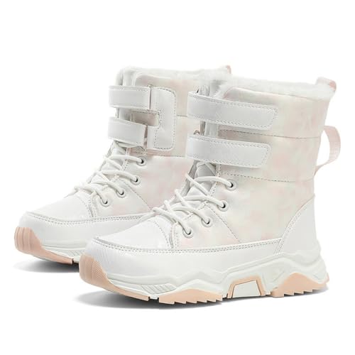 Hixingo Botas de Nieve Niña Niño Talla 30-34 botas de Invierno Niña Comodas Antideslizantes Impermeable Botines de Invierno para Niño con Cierre de Cremallera para 2-13 años (Blanco,31)