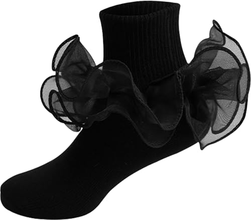 Galsang Women Big Ruffle Socks Double Lace Turn Cuff,Breathable Cotton Frilly Cute Bobby Dress Sock for Girls Women,K407
