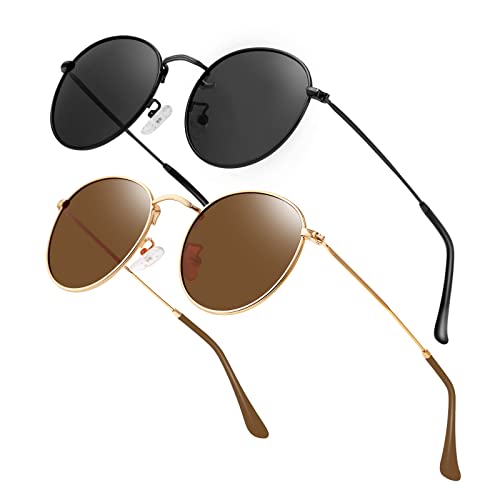 Image of Small Round Polarized Sunglasses Retro Men Women Mirrored Lens Metal Frame Circle Sun Glasses Shades