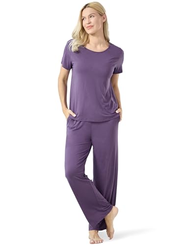 Image of GYS Bamboo-derived Viscose Women's Pajamas Set Short Sleeve Top With Pants 2-Piece Sleep Set