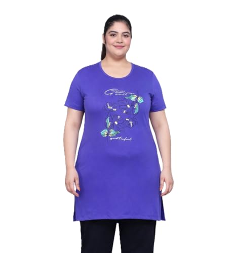 Image of RYSH Women's Printed Cotton Plus Size Longline T-Shirt with Pockets | Cotton fabric - soft longline T-shirt with easy plus-size fit