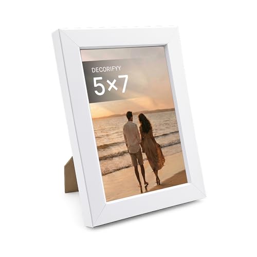 Image of Premium White 5x7 Inch Small Photo Frame | Table Top Display with Clear Plexiglass | Photo Frames for Table, Perfect for Home Decor, Wedding, Anniversary, Memories & Gifts