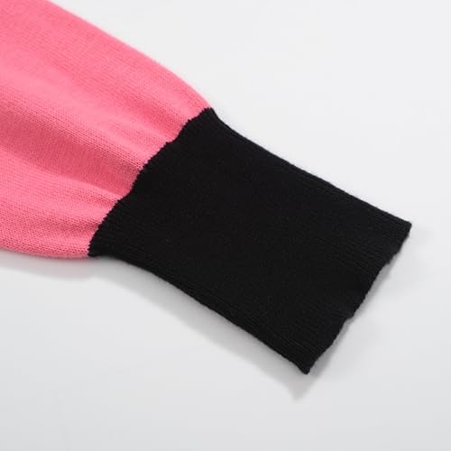 OXKnit Women's Knitted Long Sleeve T-Shirts, 1960s Mod Style Retro Pink Green Casual Cotton Tops4