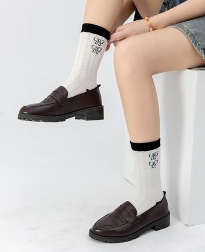 Flower Socks Women 5 Pairs Cute Retro Preppy High Ankle Cotton Sock Stripe Plaid Bow Socks4