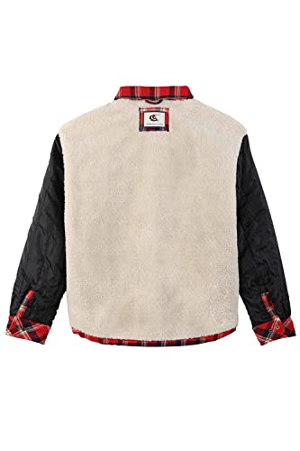 Pearl snap Men's Sherpa Lined Flannel Quilted Jacket Long Sleeve Cotton Button Up Down Jacket Winter Shirts4