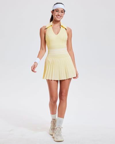 Two Piece Tennis Skirt Set for Women Racerback Color Block High Waisted Pleated Golf Outfits3