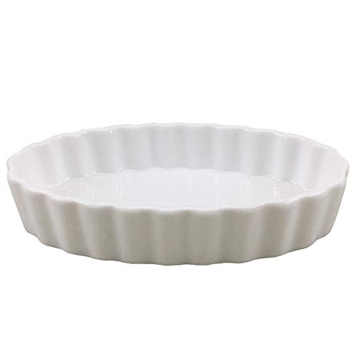 TAMUME Plato Hondo para Tartas, Molde para Hornear de Porcelana y Bandeja para Pizza, Bandeja Redonda para Tartas de Cerámica y Bandeja Estriada para Hornear Pasteles (26cm)