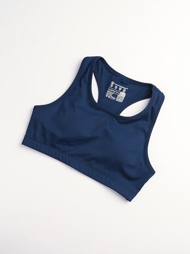 Image of TECHNOSPORT Women's Solid Slim Fit Scoop Neck Sports Bra ELASTOPLUS 4-Way Stretch Sleeveless Polyester Quick Dry UPF50+ for Gym Yoga Running