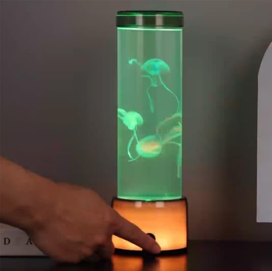 SIGNES GRIMALT Lampe LED Méduse 28 cm – Effet Aquarium Lumineux Multicolore – Recharge USB – Base Métal & Cylindre Verre