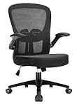 Durrafy Office Chair Ergonomic, Desk With 90° Flip-up Armrests and Lumbar Support, Mid Back Office Desk Chair, Height-Adjustable, Mesh Swivel Chair with Silent casters, Suitable for Home Office