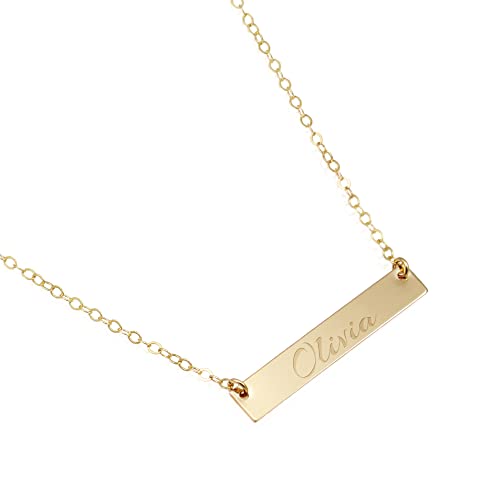 AnnBijoux Personalized Nameplate Necklace 14K Gold Filled Bar Pendant Laser Engraved Name Jewelry Birthday Gift For Her