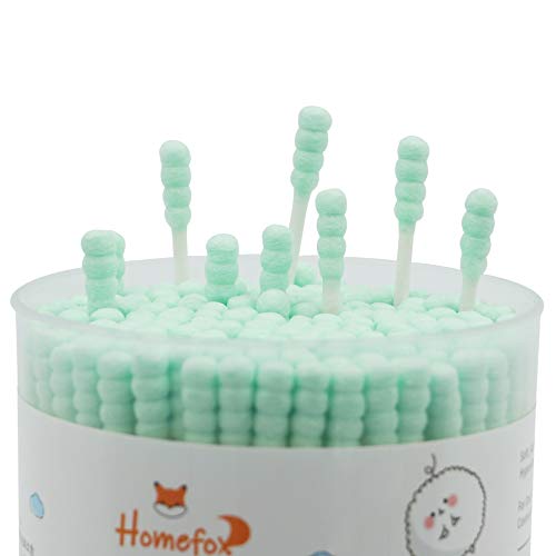 Image of Green Cotton Swabs Spiral - 400 Count Organic Cotton Buds Double Side Tightly Wrapped Cotton Tips Paper Stick Soft Gentle Lint-Free Cruelty-Free, Round & Spiral (Green)