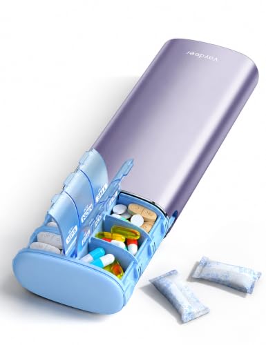 Image of Vaydeer Metal 7 Day Travel Pill Organizer 2 Times a Day, Built-in Desiccant | AM PM weekly Travel Pill Case, Twice-Daily,Airtight Large Capacity Pill Box for Vitamins, Medication, Supplements & Fish Oil