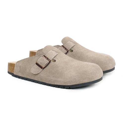 Women's Men's Suede Clogs Leather Mules Cork Footbed Sandals Comfort Potato Shoes with Arch Support(with Socks)