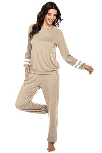Image of Ekouaer Sweatsuits Womens Loungewear Set Tracksuit Long Sleeve Pajamas Set with Pockets 2 Piece Outfits Lounge Sets