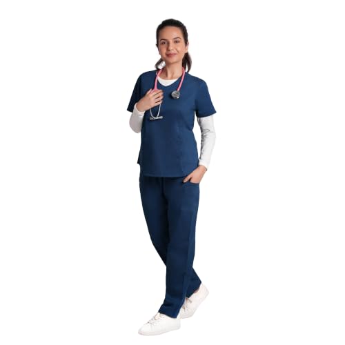 Image of Lite V-Neck 6-Pocket Women's Cotton ScrubSuit | Moisture-Wicking, Anti-Stain & Odor Protection | Classic Fit Top & Pant | All-Day Comfort for Doctors & Students Air Blue (S)