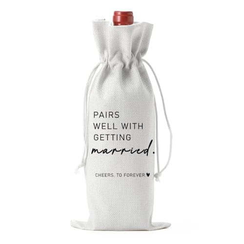 Image of Married Wine Bag Married Gifts for Couples Mr Mrs Marriage Honeymoon Gift Wedding Party Decorations Getting Engaged Wine Bottle Bag Champagne Bottle Wraps Bags (White)