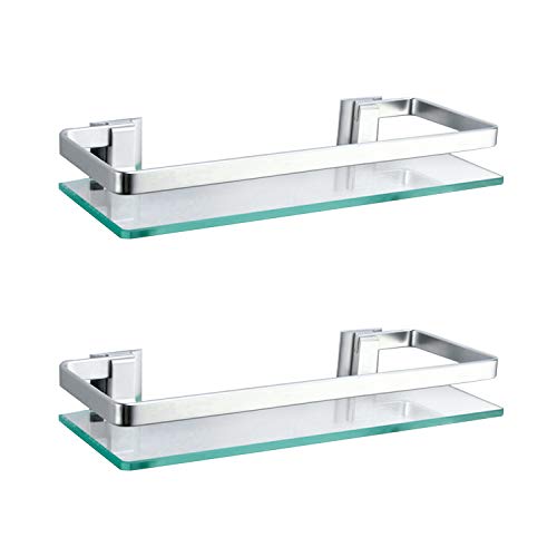 ENCOFT Estanteria Baño Aluminio Templado Estanteria Cristal Rectangular 8mm Extra Gruesa Montado en la Pared Plateado (2, Plata)