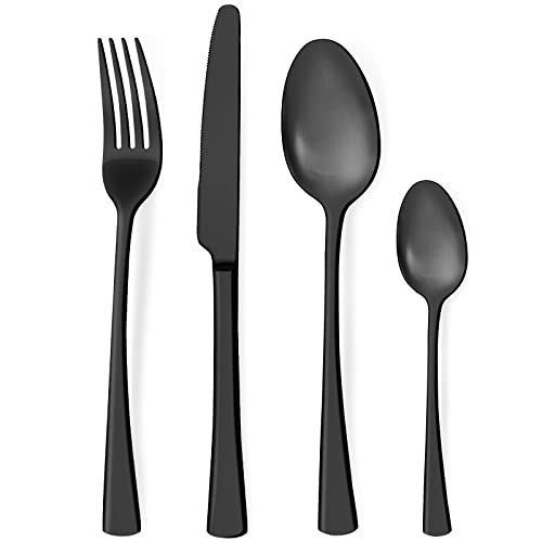 Set Posate 40 Pezzi Silverware – Acciaio Inox Nero Opaco – Servizio 8 Persone, Lavabile In Lavastoviglie