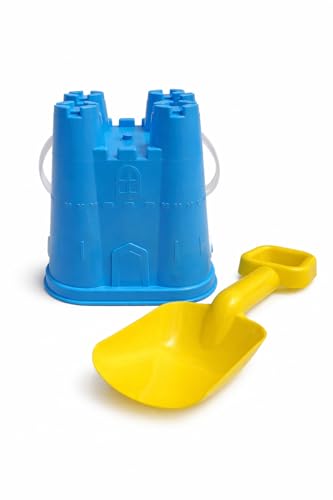 Childrens Castle Bucket and Spade Plastic Beach & Sand Toy with Removable Handle (1 Bucket + 1 Shovel) (Blue)