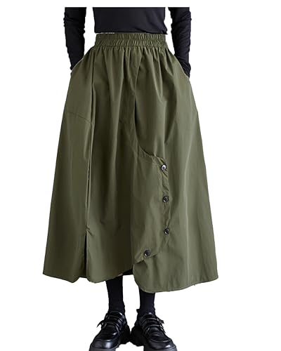 Women's Skirt Elastic Waist Two Side Pockets Solid Color Baggy Loose Oversize Trouser GZ3144