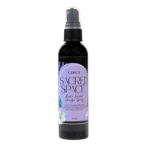 Circe Sacred Space Smudge Spray – 100% Natural Smoke Free Alternative to Clear Negative Energy, Restore Peace & Balance -Sage, Cedarwood & Lavender Blend - Soothing, Grounding, Self Care, Gift - 4oz